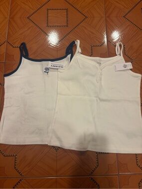 Old Navy White Girls' Tank Top Duo with Navy Trim